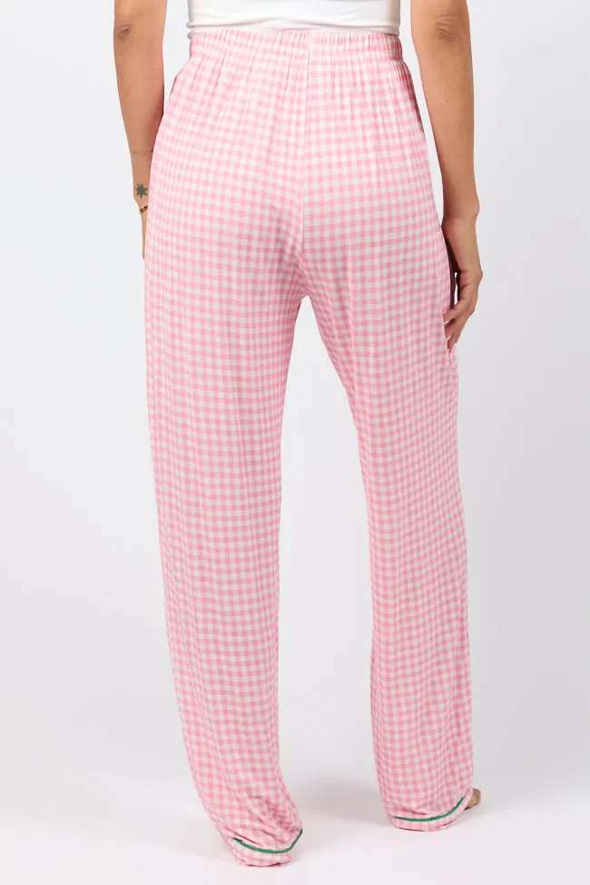 Good To Get Away Pink Gingham Pajama Pants,Women Pants