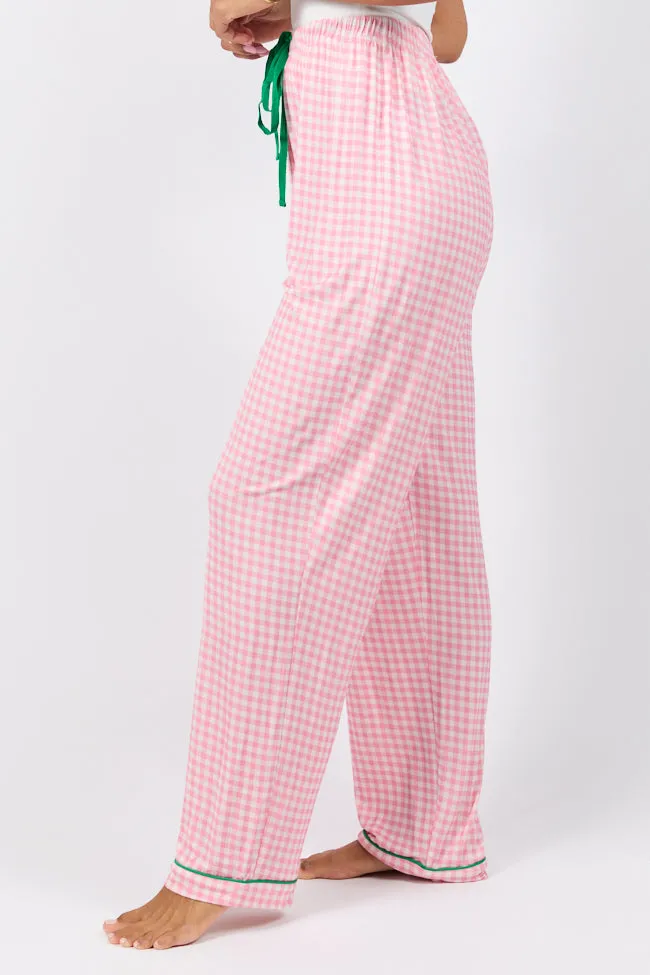 Good To Get Away Pink Gingham Pajama Pants,Women Pants