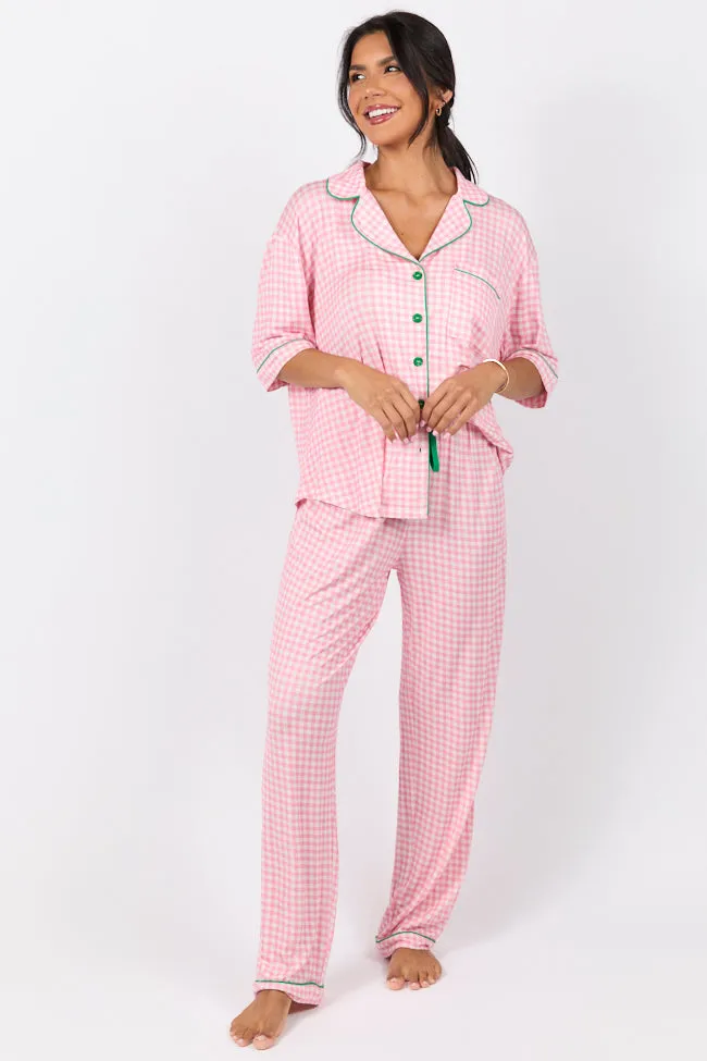 Good To Get Away Pink Gingham Pajama Pants,Women Pants
