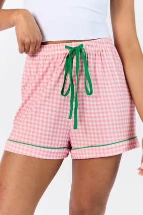 Good To Get Away Pink Gingham Pajama Shorts,Women Pants