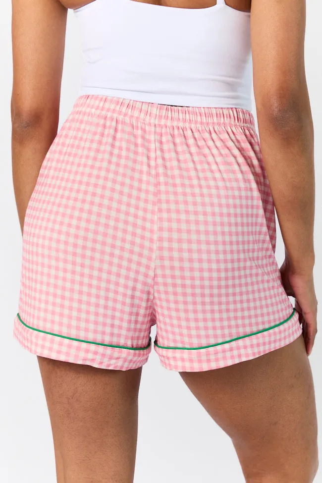 Good To Get Away Pink Gingham Pajama Shorts,Women Pants