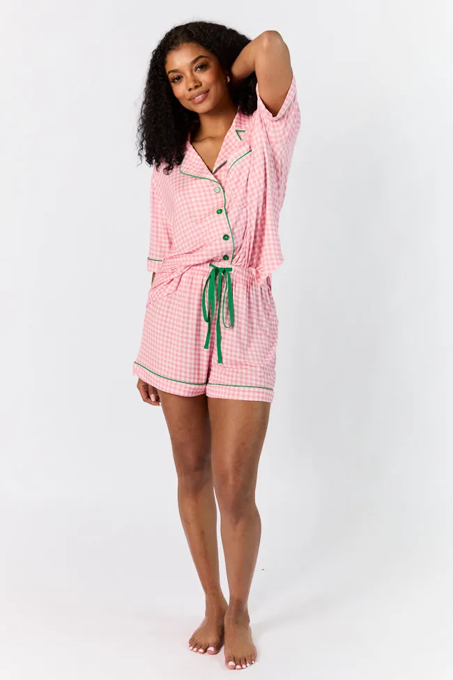 Good To Get Away Pink Gingham Pajama Shorts,Women Pants