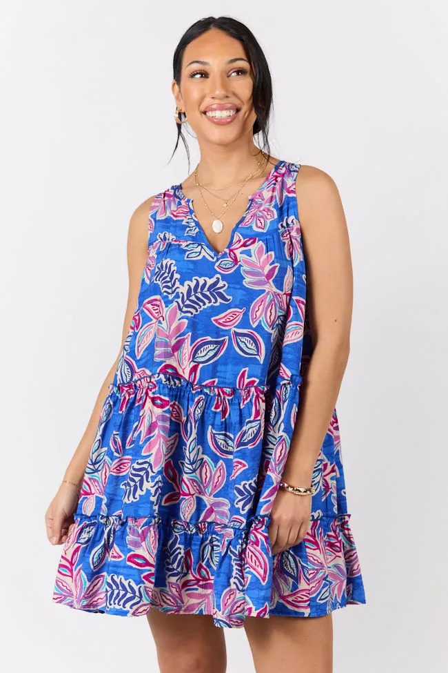 Hanging Loose Blue Multi Floral Print Tank Shirt Dress,Daily Outfit