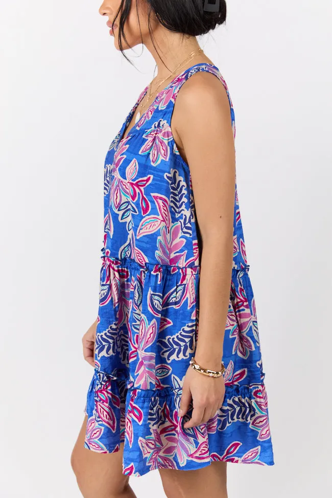 Hanging Loose Blue Multi Floral Print Tank Shirt Dress,Daily Outfit