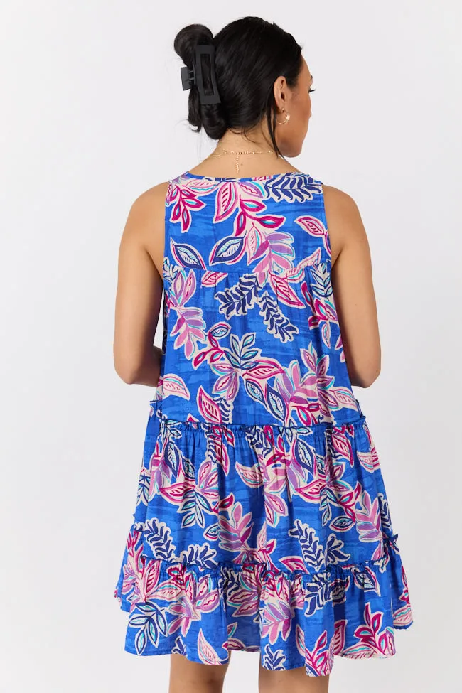 Hanging Loose Blue Multi Floral Print Tank Shirt Dress,Daily Outfit