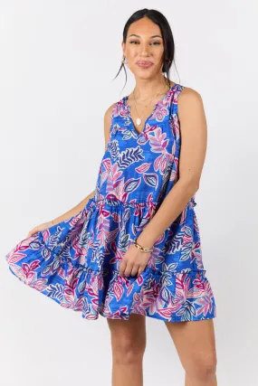 Hanging Loose Blue Multi Floral Print Tank Shirt Dress,Daily Outfit