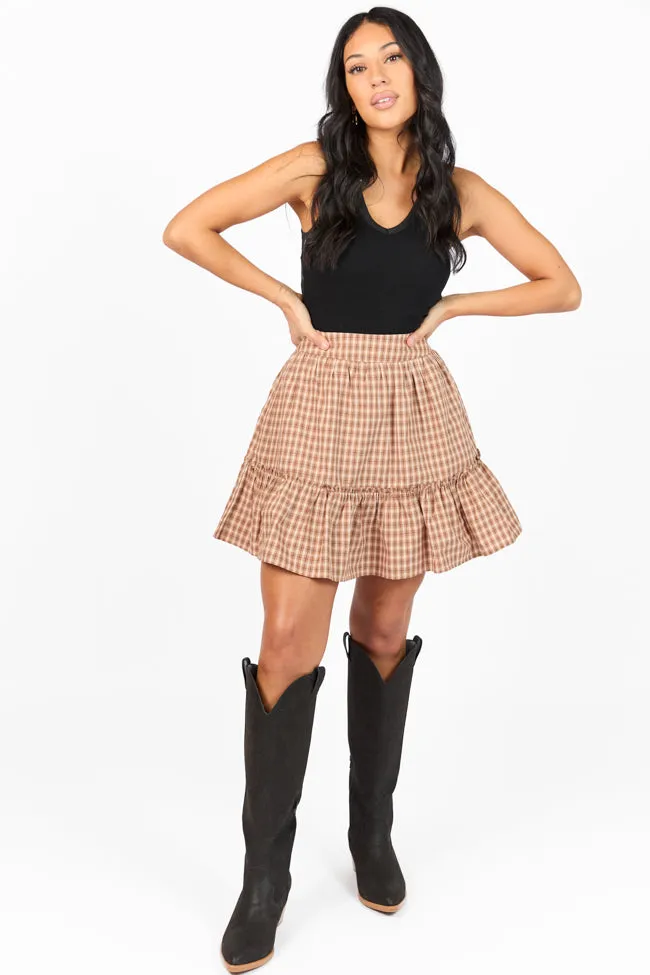 Happy and Plaid Brown Skort,Women Skirts Comfort