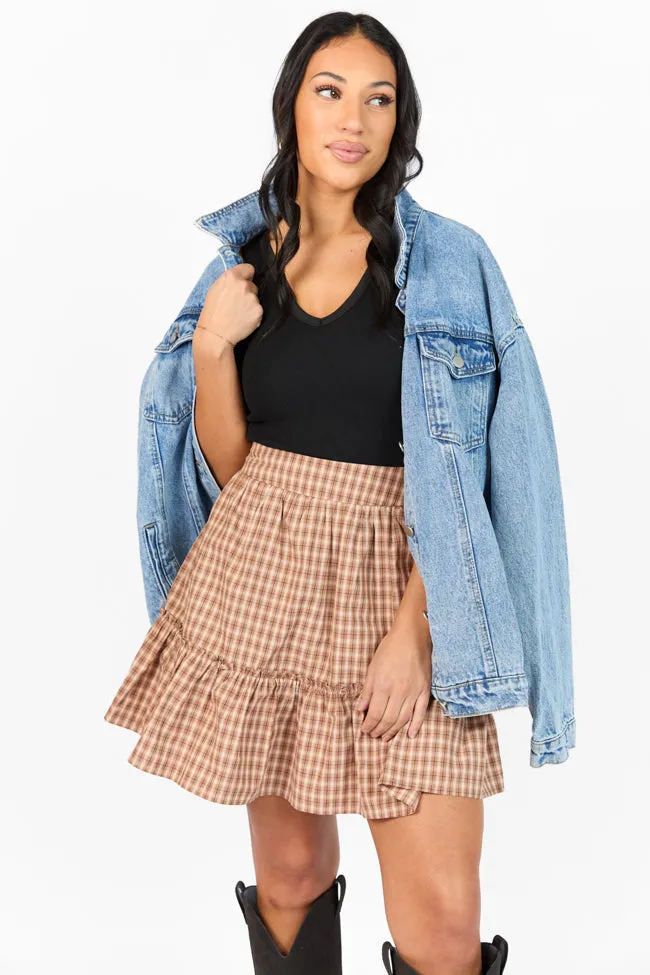 Happy and Plaid Brown Skort,Women Skirts Comfort