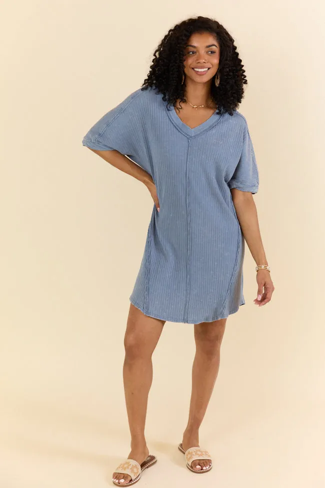 High Temperatures Blue Acid Wash Knit Dress,Daily Outfit