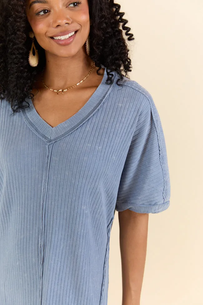 High Temperatures Blue Acid Wash Knit Dress,Daily Outfit