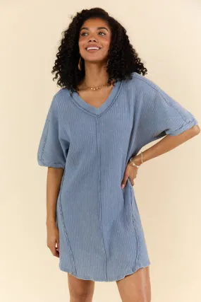 High Temperatures Blue Acid Wash Knit Dress,Daily Outfit