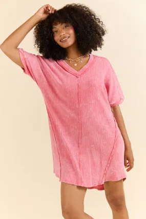 High Temperatures Hot Pink Acid Wash Knit Dress,Daily Outfit