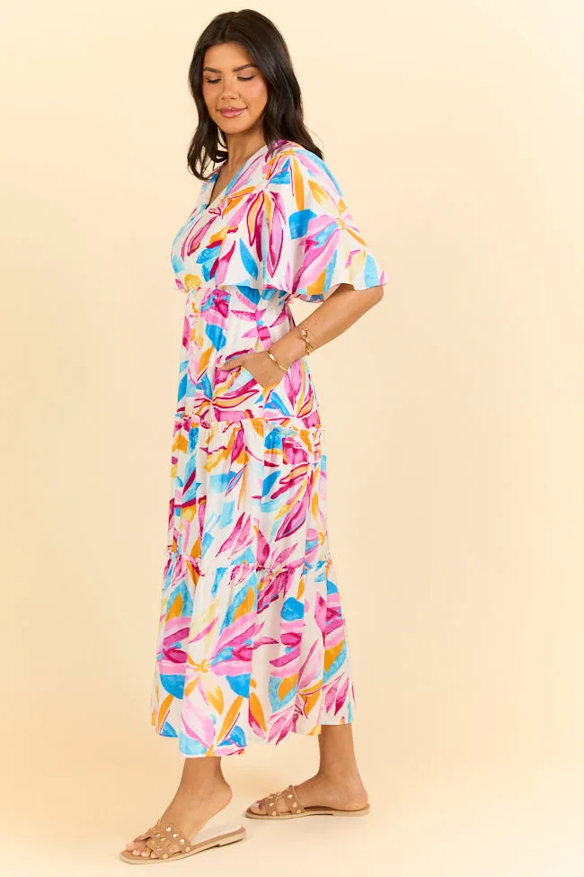 In The Wildflowers Multi Color Short Sleeve V-neck Maxi Dress SALE,Daily Outfit