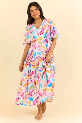 In The Wildflowers Multi Color Short Sleeve V-neck Maxi Dress SALE,Daily Outfit
