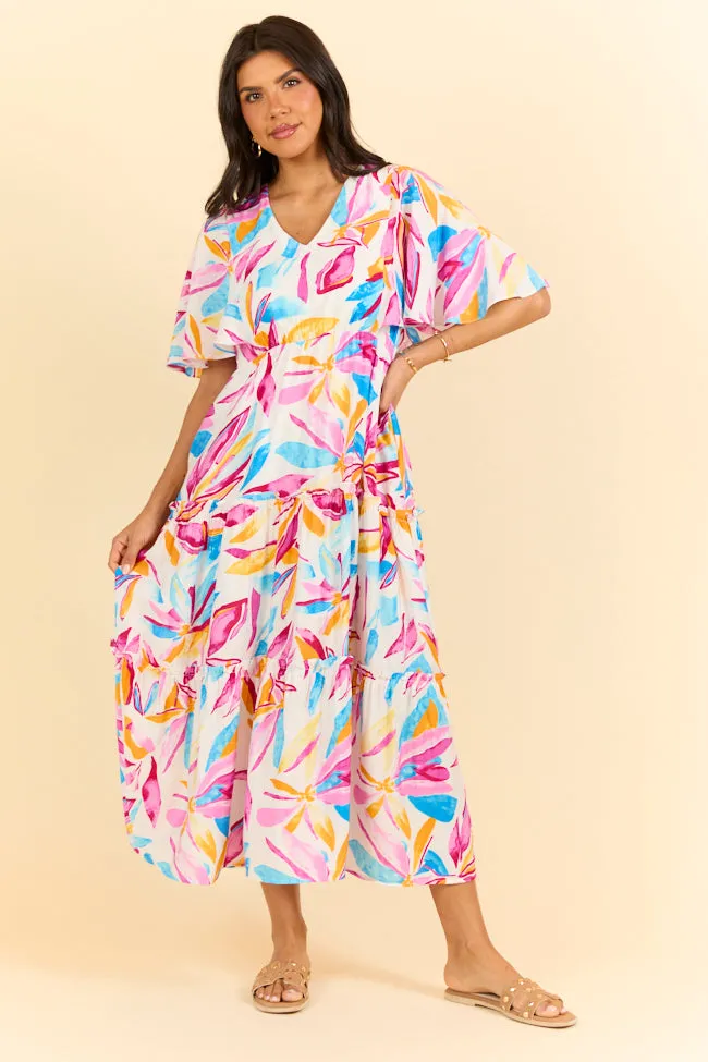 In The Wildflowers Multi Color Short Sleeve V-neck Maxi Dress SALE,Daily Outfit