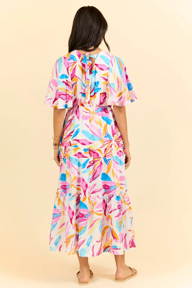 In The Wildflowers Multi Color Short Sleeve V-neck Maxi Dress SALE,Daily Outfit