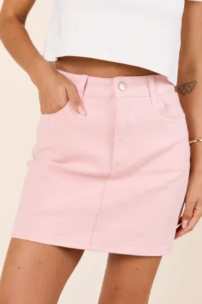 Isabella Blush Pink Denim Skirt,Women Skirts Comfort