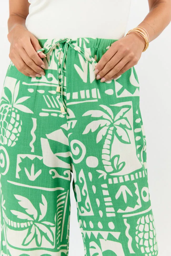 Island Escape Green Printed Pull On Pants,Women Pants
