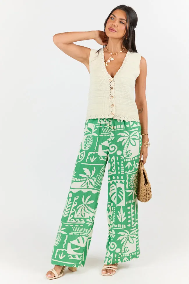 Island Escape Green Printed Pull On Pants,Women Pants