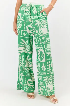 Island Escape Green Printed Pull On Pants,Women Pants