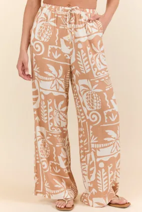 Island Escape Taupe Printed Pull On Pants,Women Pants