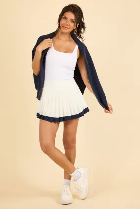 It's A Tie White Pleated Navy Bordered Tennis Skirt,Women Skirts Comfort