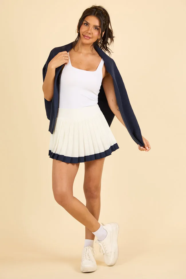 It's A Tie White Pleated Navy Bordered Tennis Skirt,Women Skirts Comfort