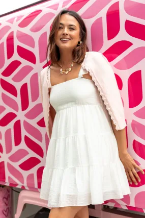 It's My Day White Smocked Top Mini Dress,Daily Outfit
