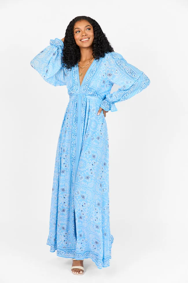 It's On Me Blue Bandana Print Maxi Dress SALE,Daily Outfit