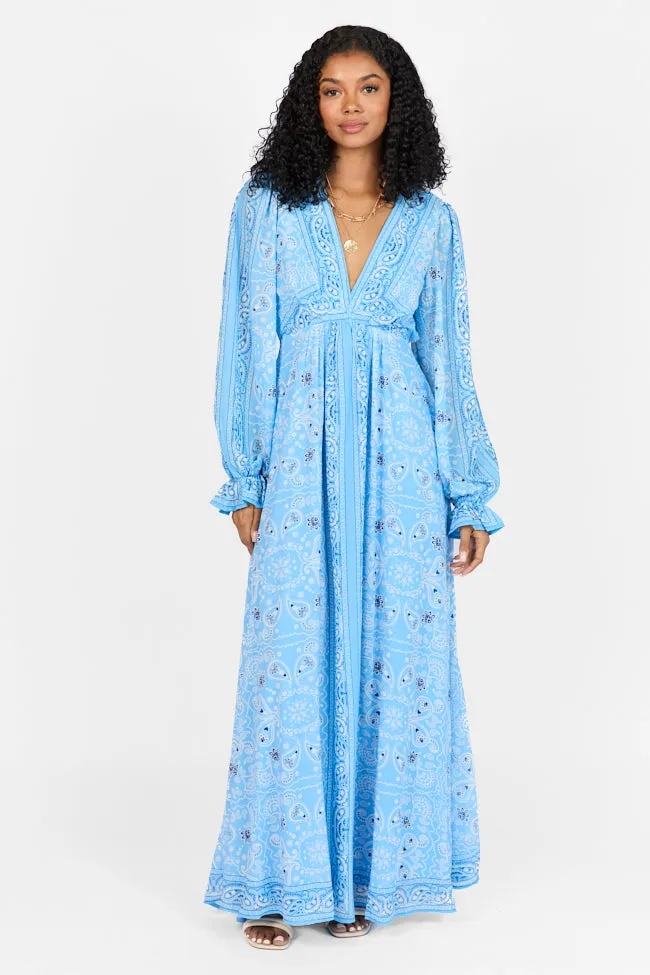 It's On Me Blue Bandana Print Maxi Dress SALE,Daily Outfit