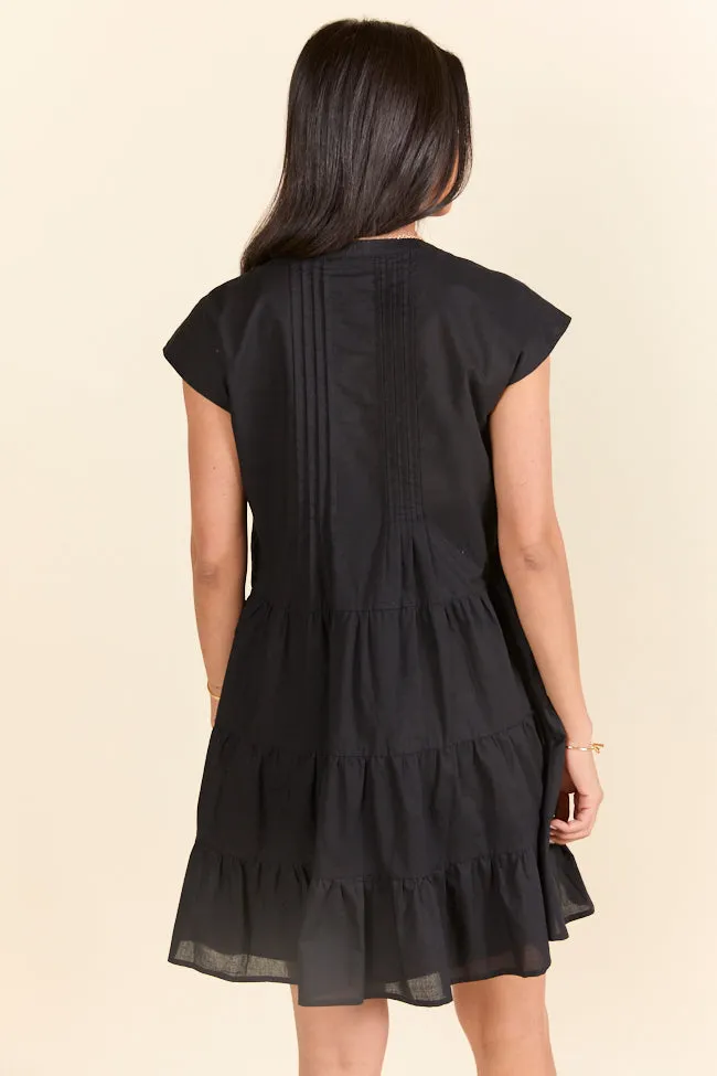 Just A Little Black Button Up Mini Dress,Daily Outfit