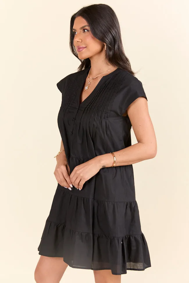Just A Little Black Button Up Mini Dress,Daily Outfit