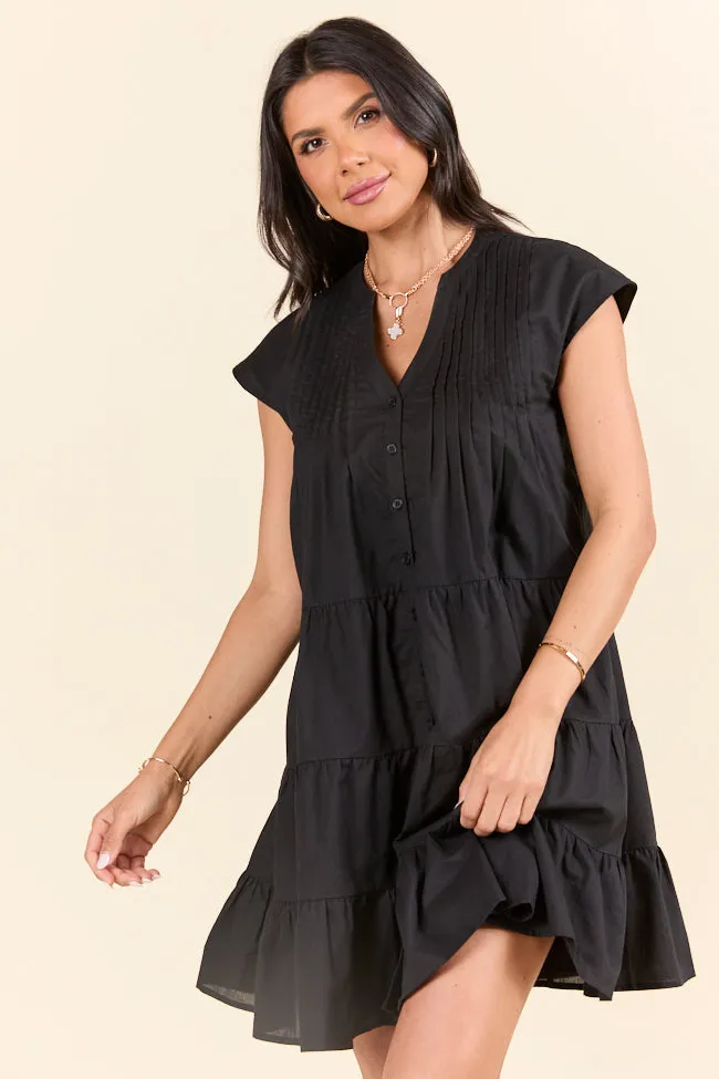 Just A Little Black Button Up Mini Dress,Daily Outfit