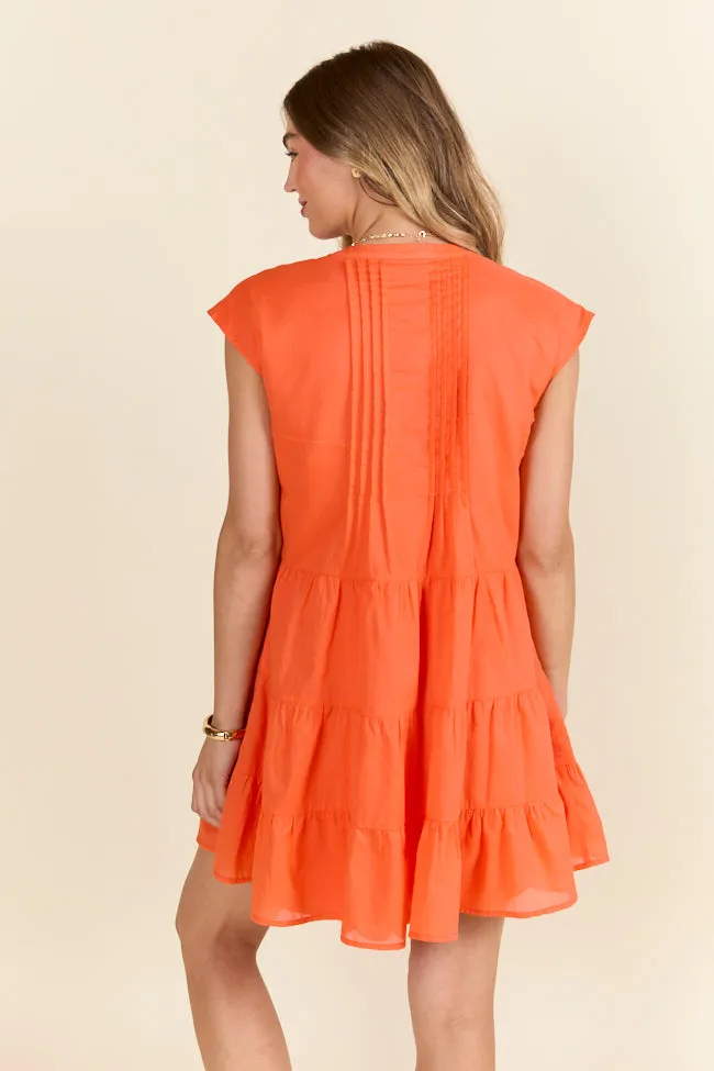 Just A Little Orange Button Up Mini Dress,Daily Outfit