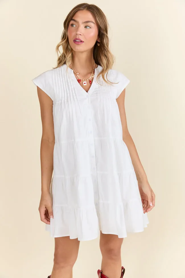 Just A Little White Button Up Mini Dress,Daily Outfit
