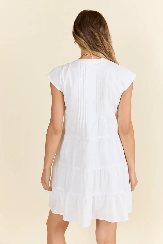 Just A Little White Button Up Mini Dress,Daily Outfit