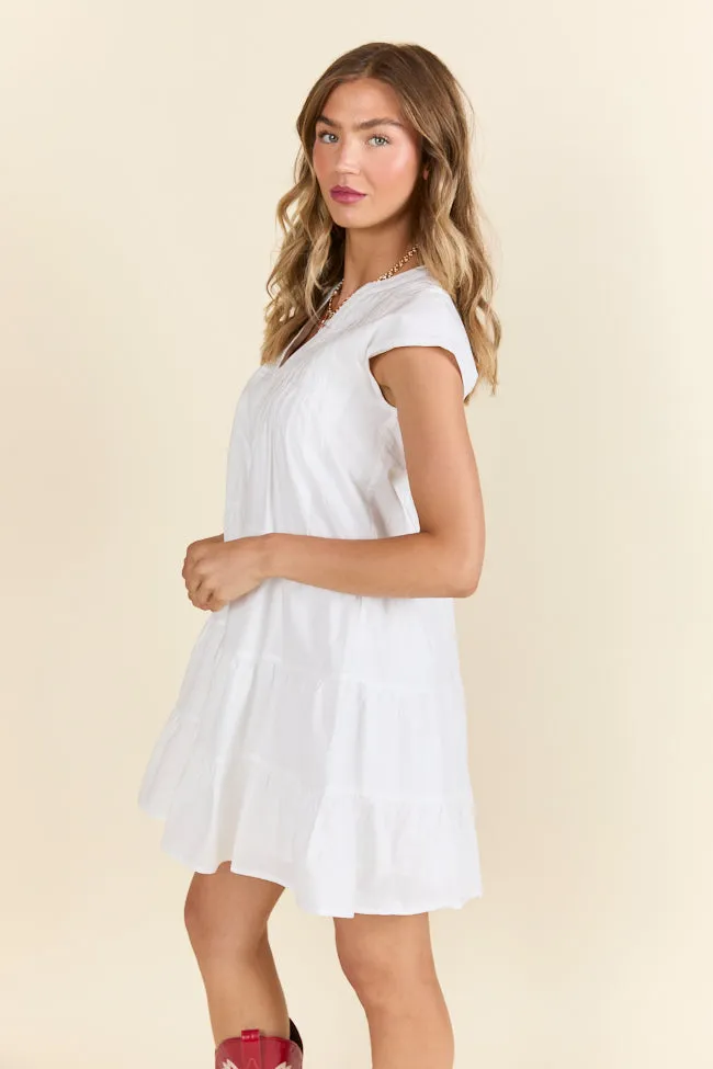 Just A Little White Button Up Mini Dress,Daily Outfit