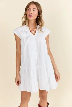 Just A Little White Button Up Mini Dress,Daily Outfit