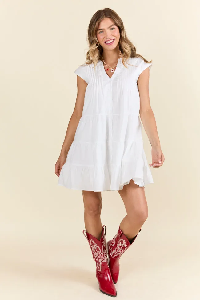 Just A Little White Button Up Mini Dress,Daily Outfit