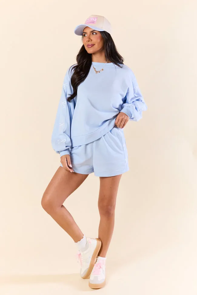 Just Imagine It Light Blue Bow Knit Shorts,Women Shorts