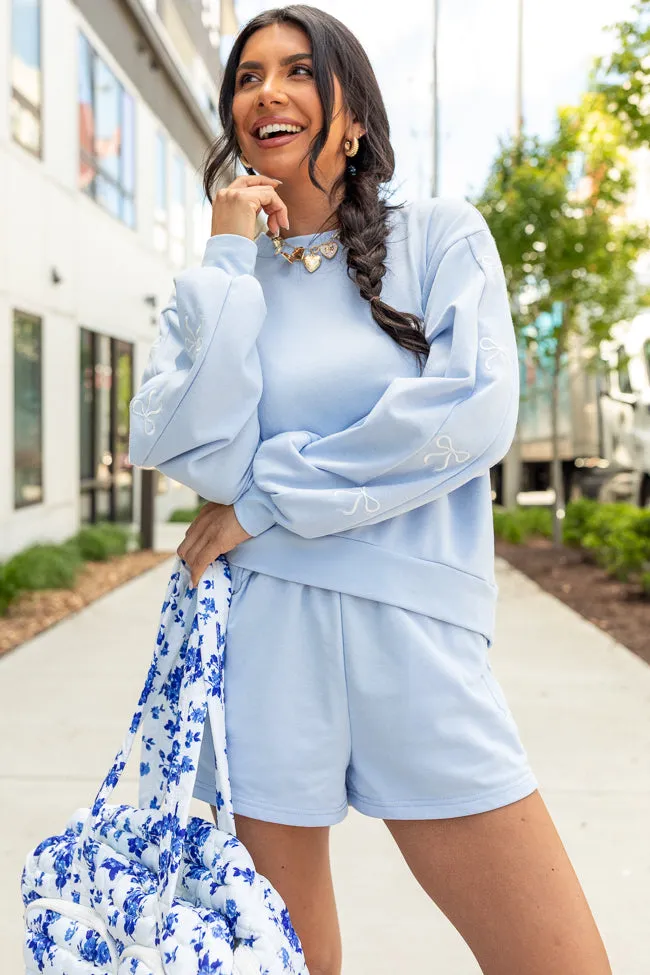 Just Imagine It Light Blue Bow Knit Shorts,Women Shorts