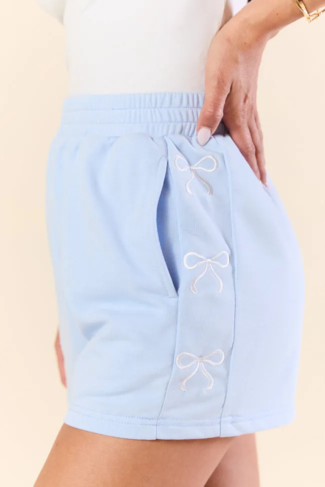 Just Imagine It Light Blue Bow Knit Shorts,Women Shorts