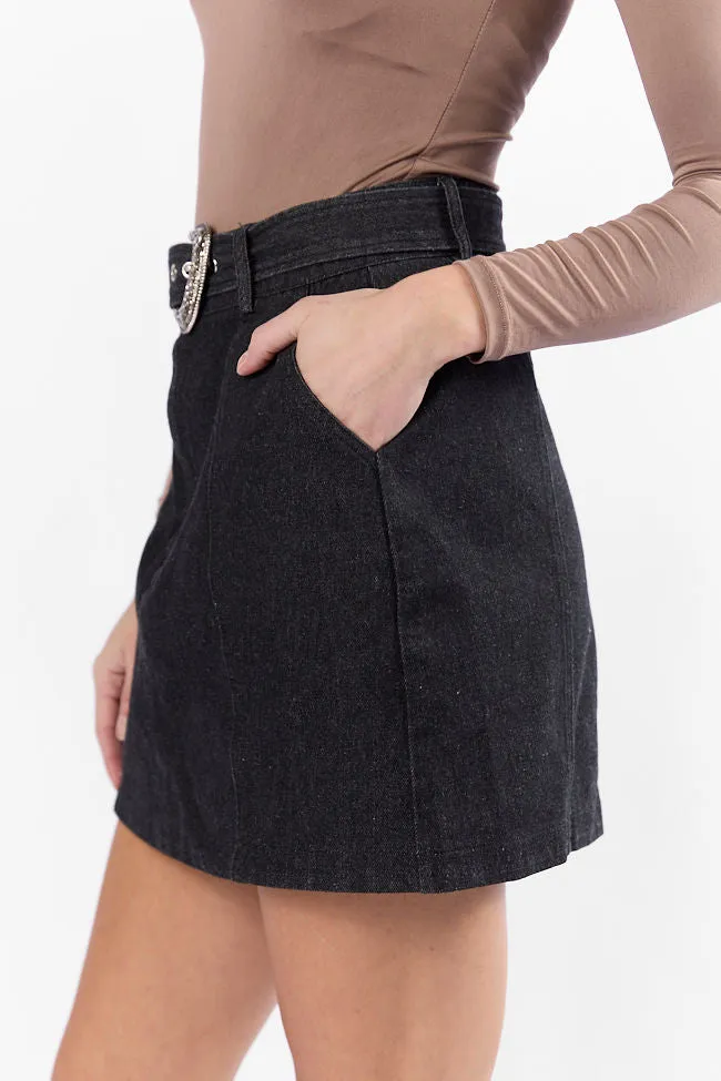 Just To See You Smile Black Western Belted Denim Skirt,Women Skirts Comfort