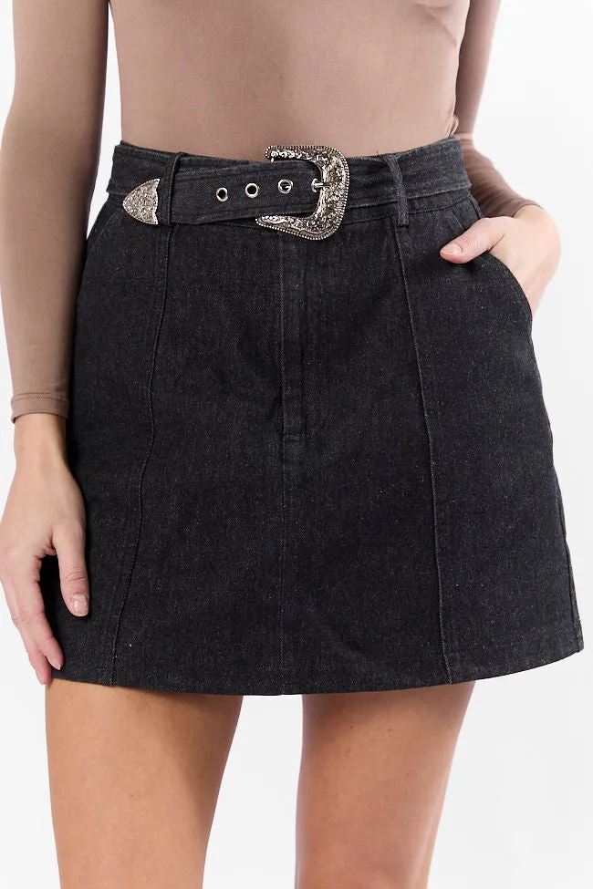 Just To See You Smile Black Western Belted Denim Skirt,Women Skirts Comfort