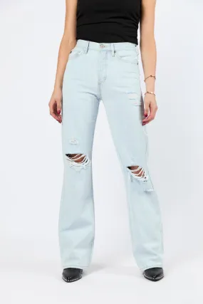 Karter Light Wash Wide Leg Distressed 90's Flare Jeans,Women Pants