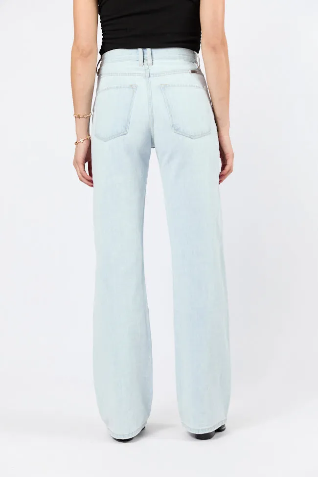 Karter Light Wash Wide Leg Distressed 90's Flare Jeans,Women Pants