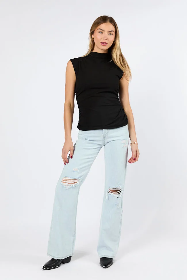 Karter Light Wash Wide Leg Distressed 90's Flare Jeans,Women Pants
