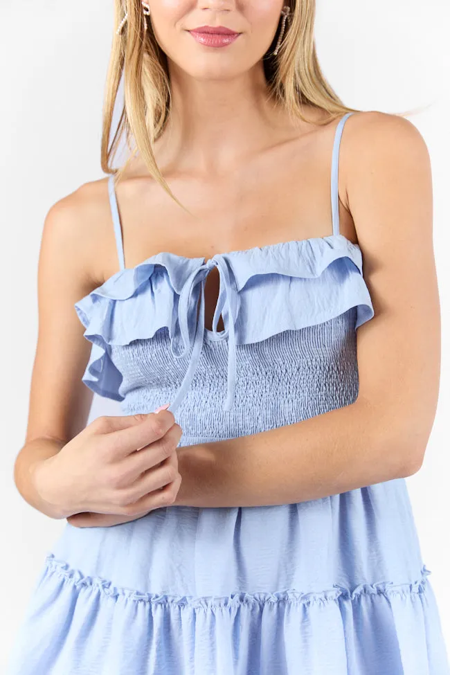 Keep My Promises Light Blue Smocked & Ruffle Detail Dress,Daily Outfit
