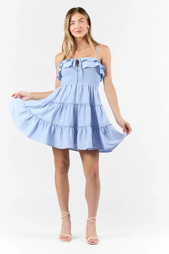 Keep My Promises Light Blue Smocked & Ruffle Detail Dress,Daily Outfit