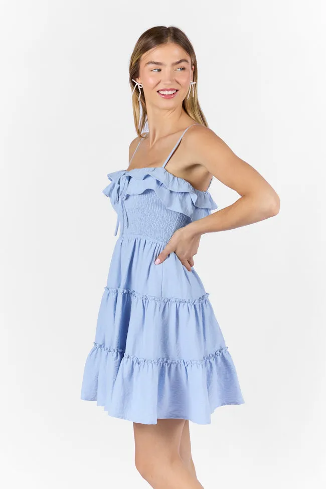 Keep My Promises Light Blue Smocked & Ruffle Detail Dress,Daily Outfit